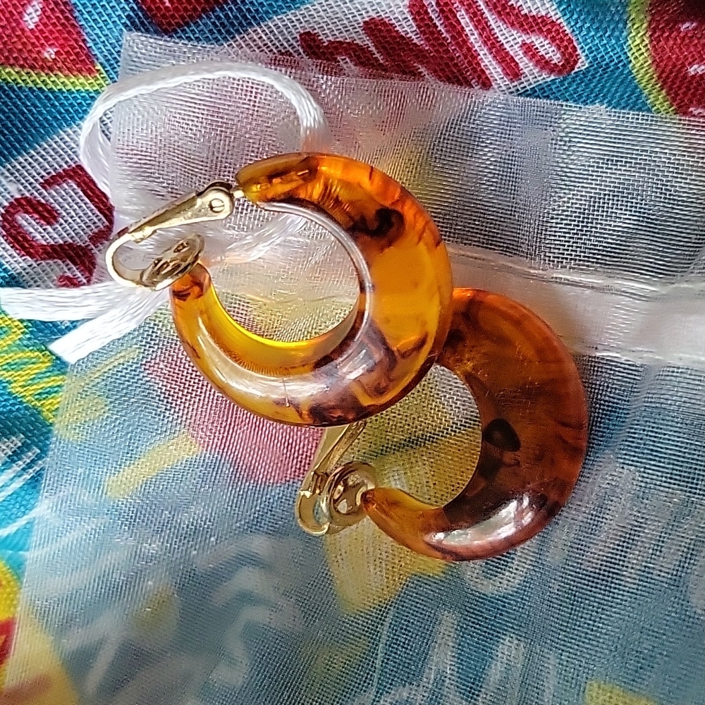 Trifari Crown Amber Hoop Earrings